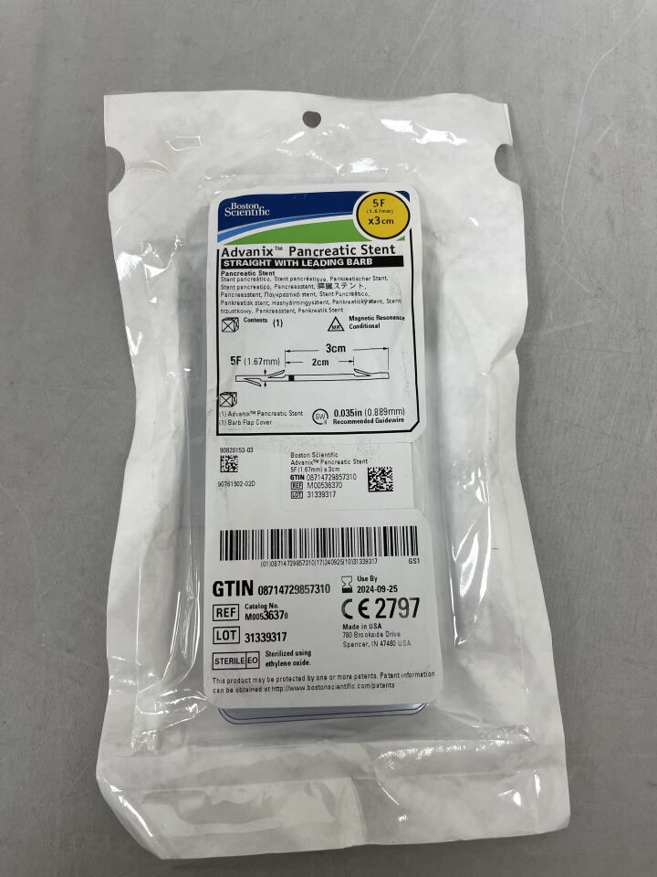 3637 - BOSTON SCIENTIFIC - Advanix Pancreatic Stent Straight w/ Leading Barb, 5F x 3c, (EA) - ( Expiry Date: 2022-12-28 )