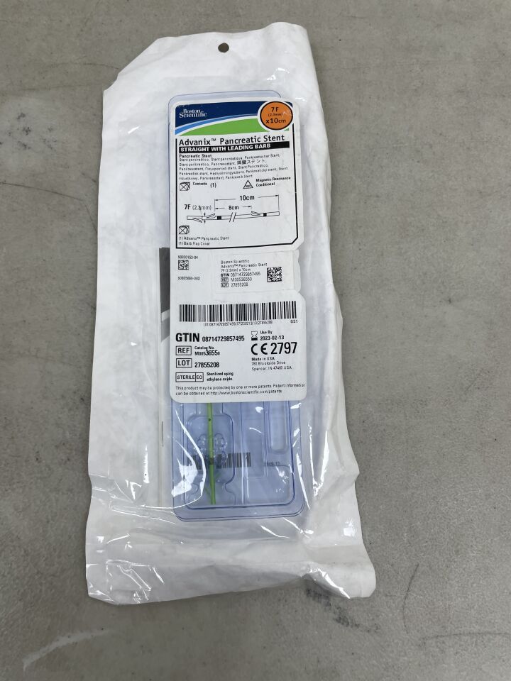 3655 - BOSTON SCIENTIFIC - Advanix Pancreatic Stent - Straight with Leading Barb - 7Fr x 10cm, (EA) - ( Expiry Date: 2023-02-13 )
