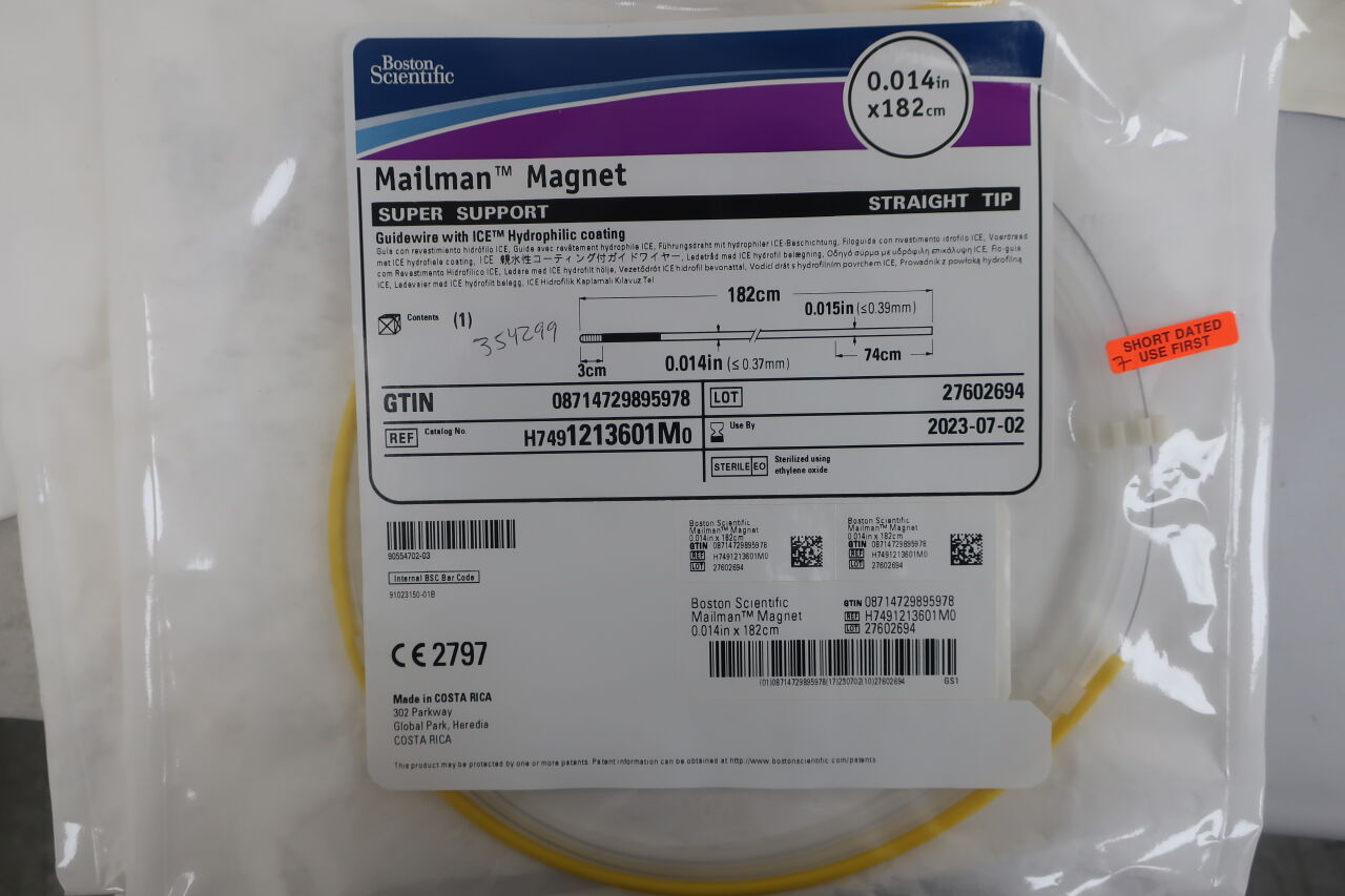 1213601M - BOSTON SCIENTIFIC - Mailman Magnet SUPER SUPPORT Guidewire with ICE Hydrophilic coating 0.014in/182cm , (EA) - ( Expiry Date: 2023-07-02 )