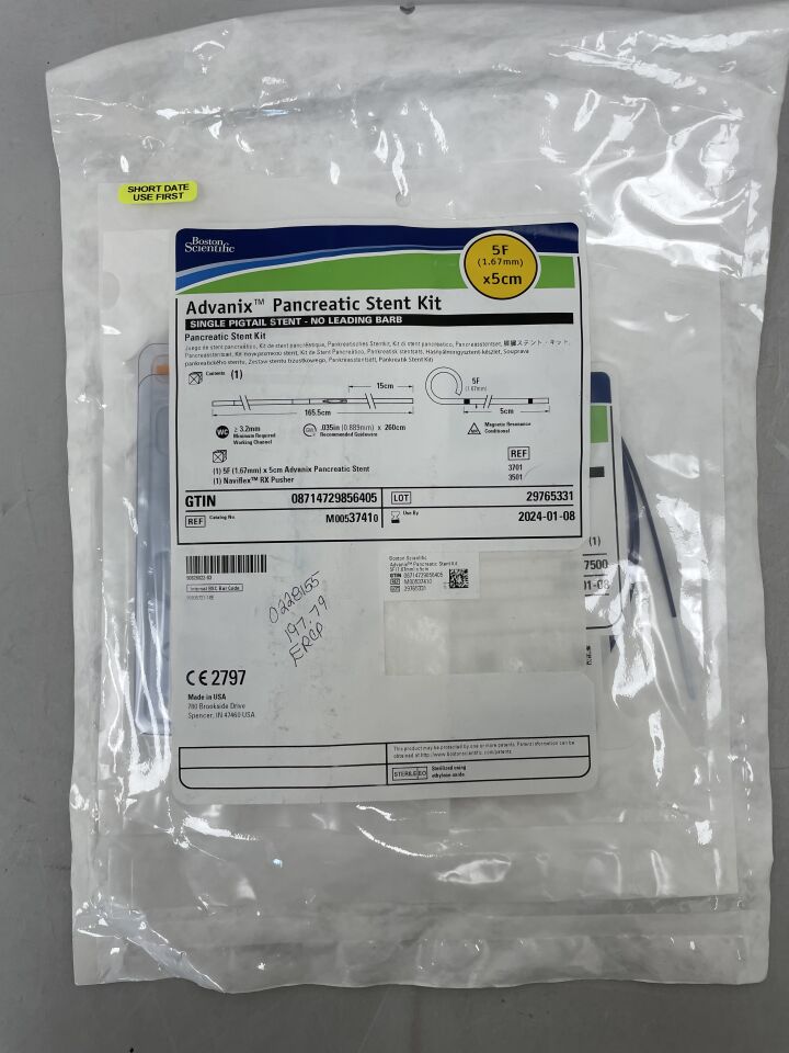 3741 - BOSTON SCIENTIFIC - Advanix Pancreatic Stent Kit - Single Pigtail/No Leading Barb - 5Fr x 5cm, (EA) - ( Expiry Date: 2024-01-08 )