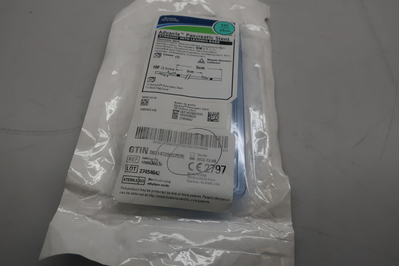 3663 - BOSTON SCIENTIFIC - Advanix Pancreatic Stent, Straight with Leading Barb, 10F x 5cm, (EA) - ( Expiry Date: 2024-01-21 )