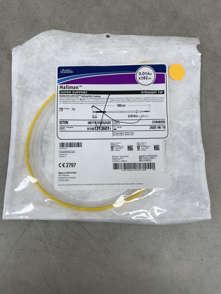 1213601 - BOSTON SCIENTIFIC - Mailman Super Support Straight Tip Guidewire w/ ICE Hydrophilic Coating 0.014in x 182cm, (BX/1) - ( Expiry Date: 2024-01-28 )