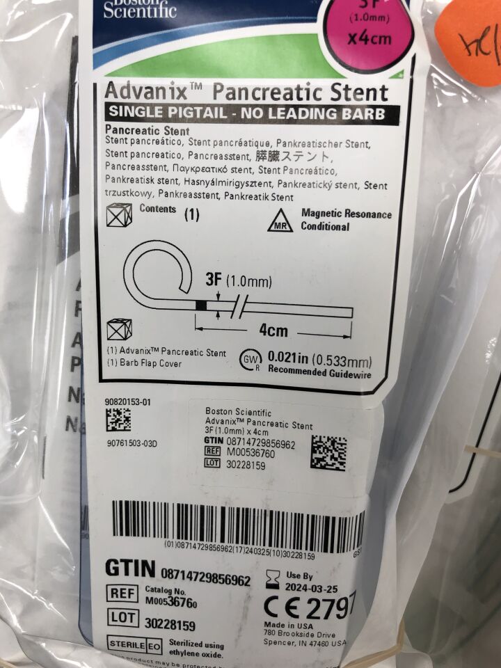 3676 - BOSTON SCIENTIFIC - Advanix Pancreatic Stent, Single Pigtail, No Leading Barb, 3F x 4cm, (EA) - ( Expiry Date: 2024-03-25 )