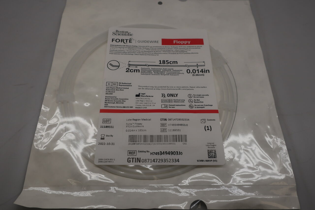3494903J - BOSTON SCIENTIFIC - Forté Floppy PTCA Guidewire with Silicone Coating, 0.014" x 185cm, (EA) - ( Expiry Date: 2024-03-31 )