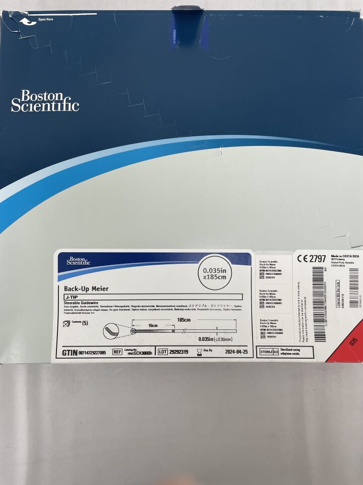 SCH30600 - BOSTON SCIENTIFIC - Meier PTFE Coated J Tip Guidewire, 185 cm Length, (BX/5) - ( Expiry Date: 2024-04-25 )