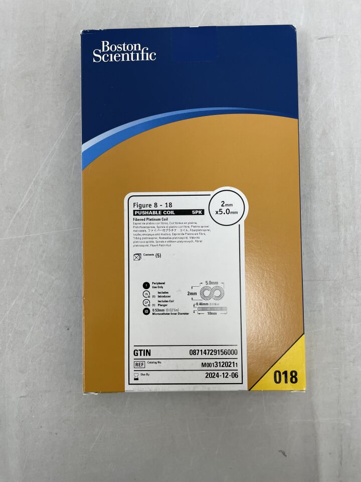 312021 - BOSTON SCIENTIFIC - Figure 8-18 Pushable Fibered Platinum Coil 2mm x 5mm, (BX/5) - ( Expiry Date: 2024-06-28 )