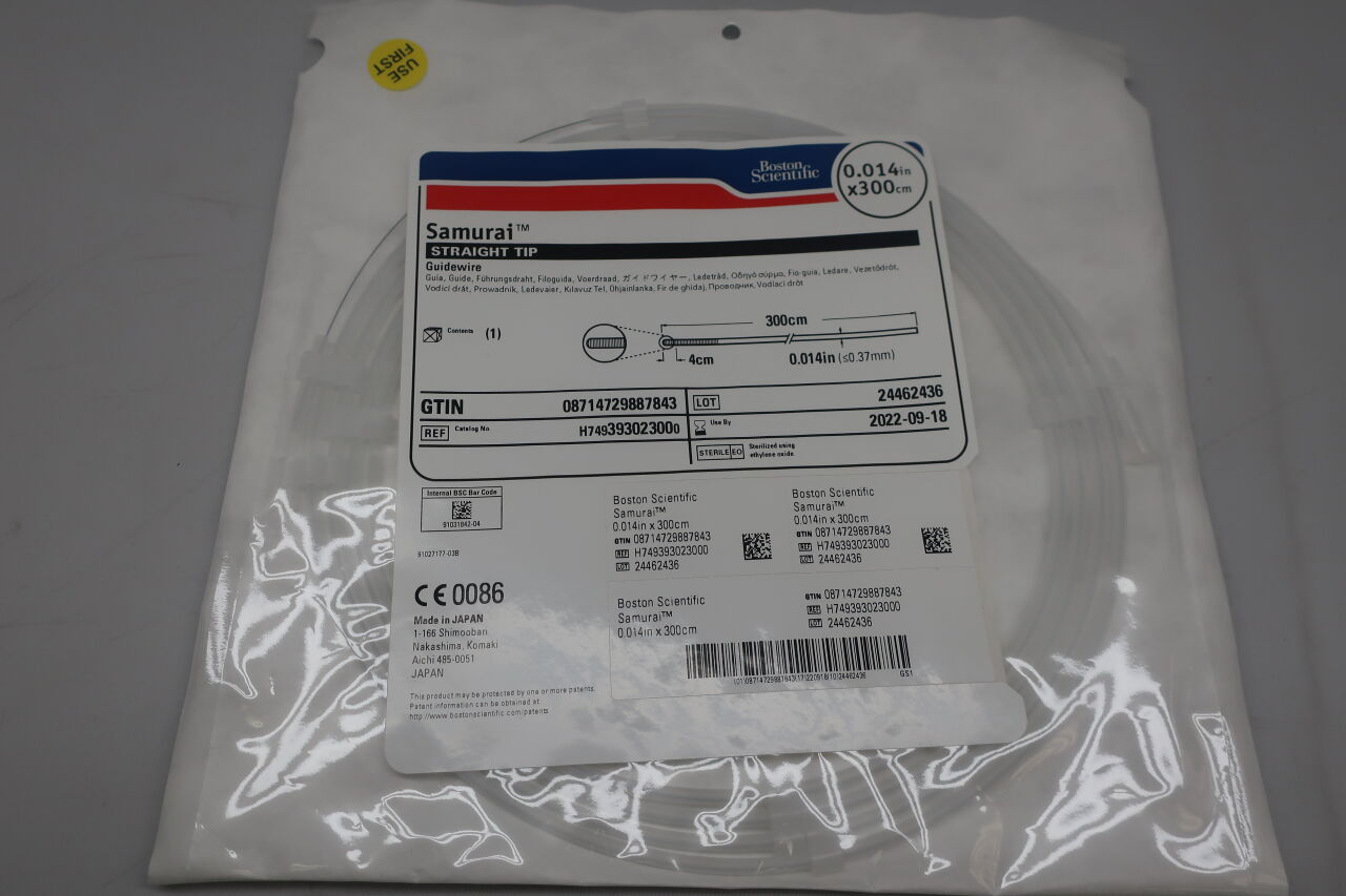 39302300 - BOSTON SCIENTIFIC - Samurai Guidewire - Straight Tip - .014" x 300cm, (EA) - ( Expiry Date: 2024-07-08 )