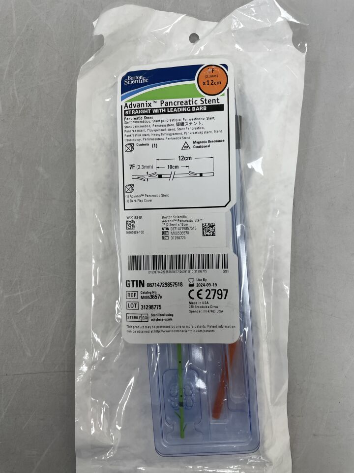 3657 - BOSTON SCIENTIFIC - Advanix Pancreatic Stent Straight w/ Leading Bard 7F x 12cm, (EA) - ( Expiry Date: 2024-09-19 )