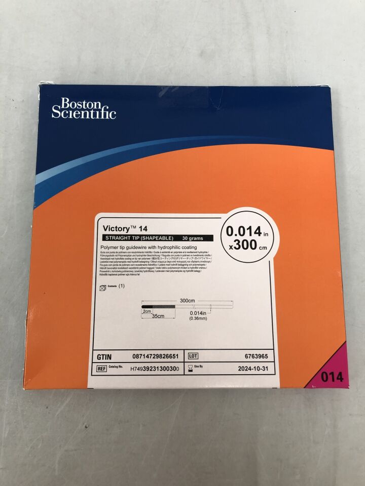 3923130030 - BOSTON SCIENTIFIC - Victory 14 Polymer Tip Guidewire - Straight Tip (Shapeable), 30 grams - .014" x 300cm, (BX/1) - ( Expiry Date: 2024-10-31 )