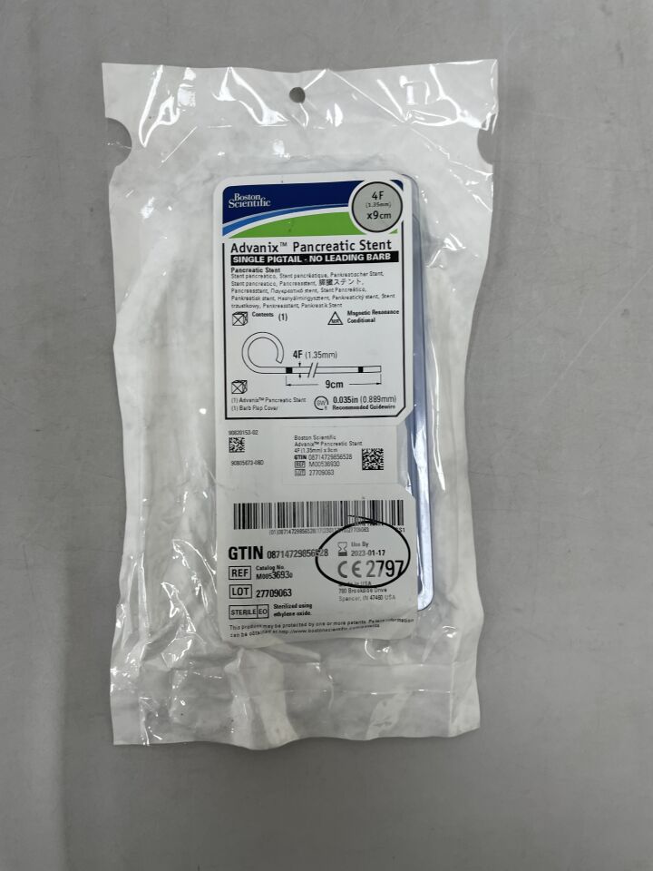 3693 - BOSTON SCIENTIFIC - Advanix Pancreatic Stent - Single Pigtail/No Leading Bard- 4Fr x 9cm, (EA) - ( Expiry Date: 2024-11-28 )