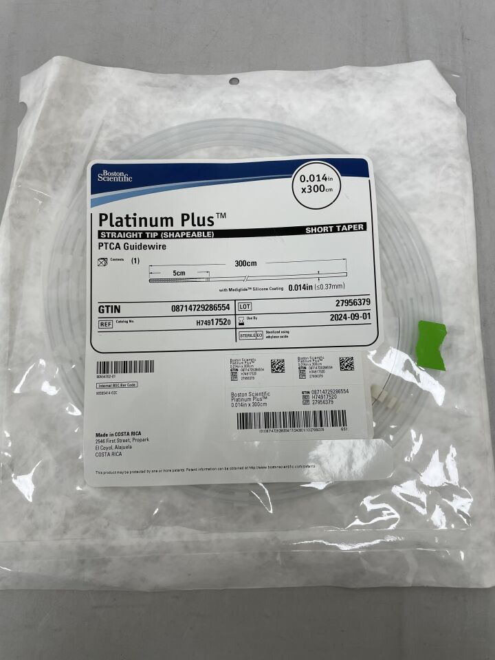 1752 - BOSTON SCIENTIFIC - Platinum Plus PTCA Guidewire - Straight Tip (Shapeable), Short Taper - .014" x 300cm, (EA) - ( Expiry Date: 2024-11-30 )