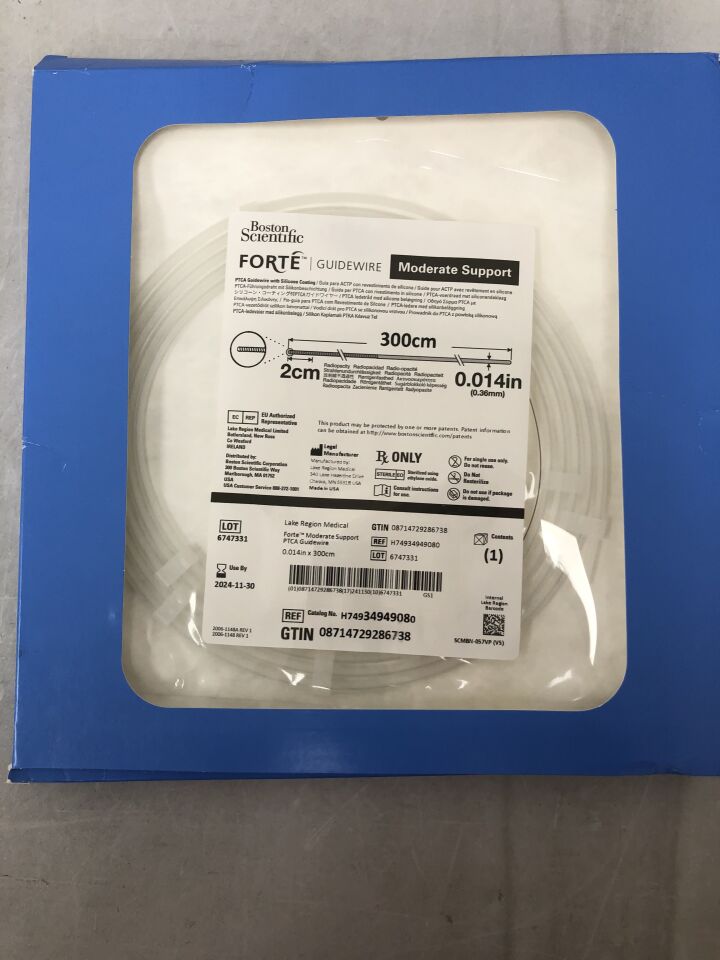 3494908 - BOSTON SCIENTIFIC - Forté PTCA Guidewire with Silicone Coating, Moderate Support, 0.014" x 300cm, (BX/1) - ( Expiry Date: 2024-11-30 )
