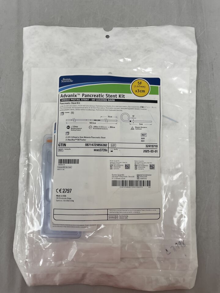 3739 - BOSTON SCIENTIFIC - Advanix Pancreatic Stent Kit - Single Pigtail/No Leading Barb - 5Fr x 3cm, (EA) - ( Expiry Date: 2025-03-01 )
