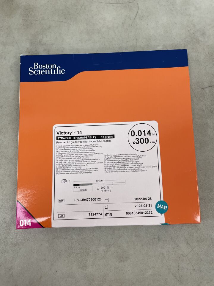3947030012 - BOSTON SCIENTIFIC - Victory 14 Polymer Tip Guidewire - Straight Tip (Shapeable), 12 grams - .014" x 300cm, (BX/1) - ( Expiry Date: 2025-03-31 )