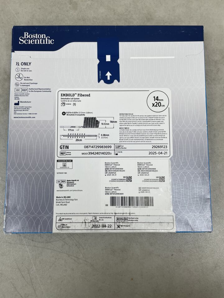 39424014020 - BOSTON SCIENTIFIC - Embold Fibered Detachable Coil System, 14 mm dia. X 20 cm Length, (BX/1) - ( Expiry Date: 2025-04-21 )