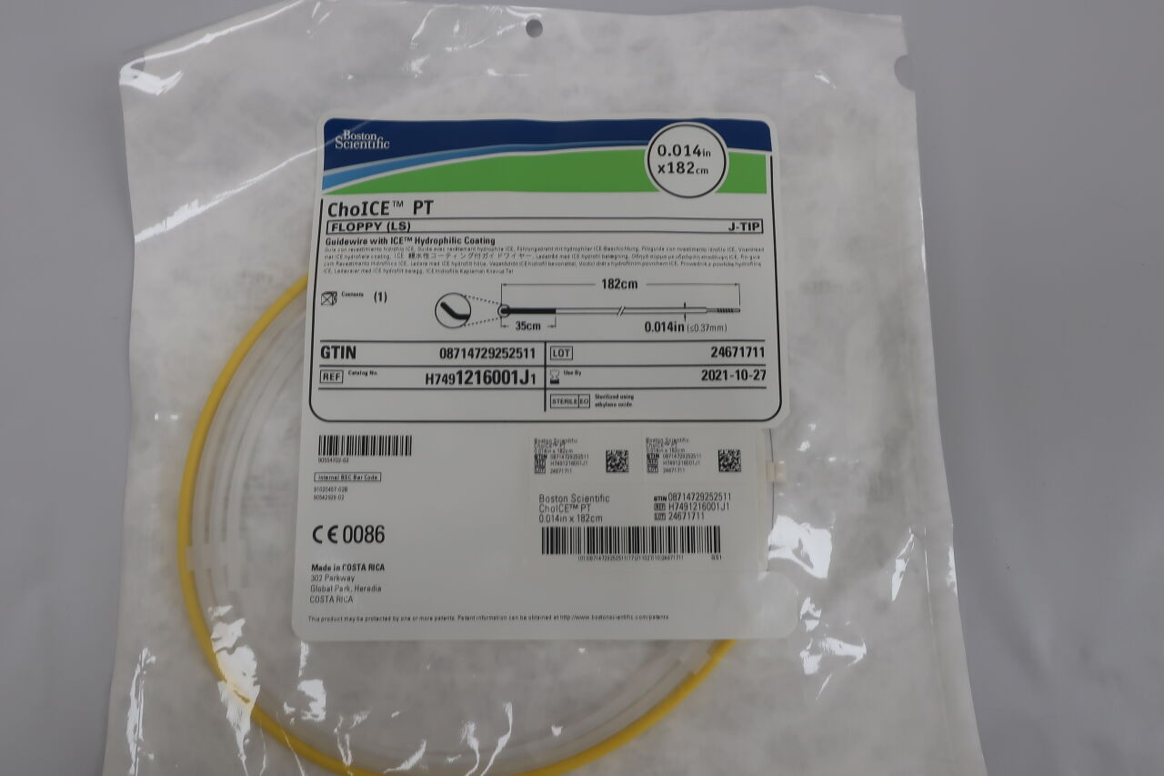 1216001J - BOSTON SCIENTIFIC - ChoICE PT Guidewire with ICE Hydrophilic Coating, Floppy (LS) , J-Tip, 0.014" x 182cm, (EA) - ( Expiry Date: 2025-05-10 )
