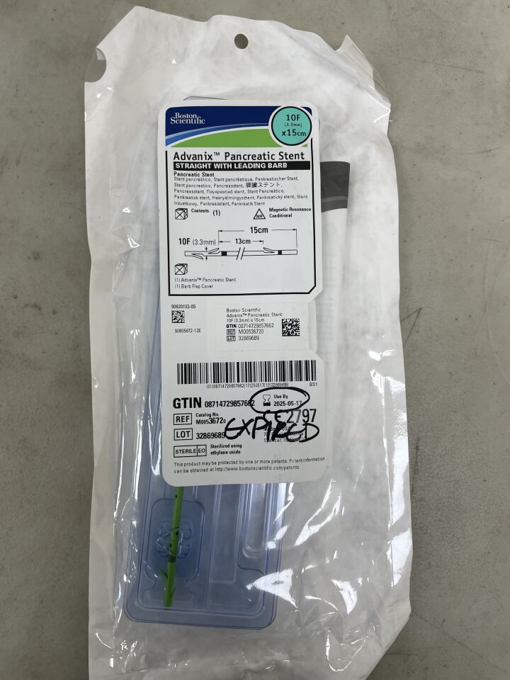 3672 - BOSTON SCIENTIFIC - Advanix Pancreatic Stent - Straight with Leading Barb - 10Fr x 15cm, (EA) - ( Expiry Date: 2025-05-17 )