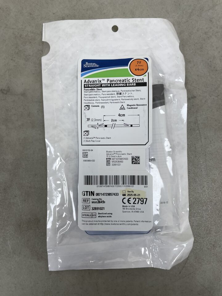 3649 - BOSTON SCIENTIFIC - Advanix Pancreatic Stent, Straight with Leading Barb 7F x 4cm, (EA) - ( Expiry Date: 2025-05-21 )
