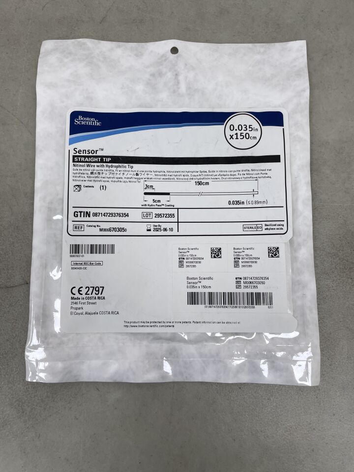 670305 - BOSTON SCIENTIFIC - Sensor Nitinol Wire with Hydrophilic Tip - Straight Tip - .035" x 150cm, (EA) - ( Expiry Date: 2025-06-10 )