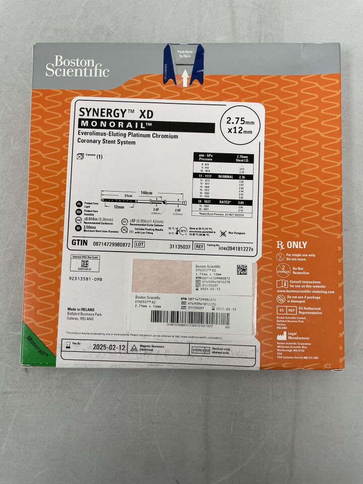 394181227 - BOSTON SCIENTIFIC - SYNERGY XD Everolimus-Eluting Platinum Chromium Coronary Stent System - Monorail - 2.75mm x 12mm, (BX/1) - ( Expiry Date: 2026-01-09 )