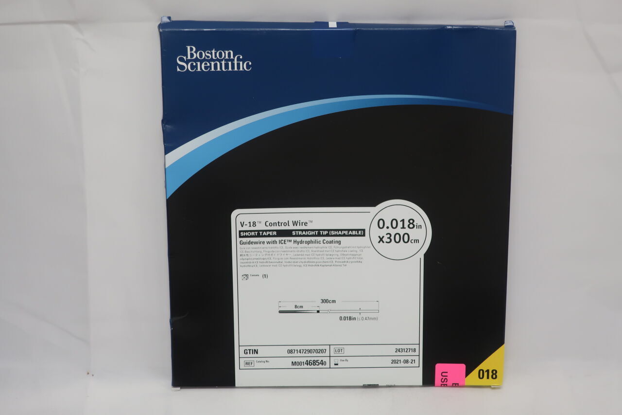46854 - BOSTON SCIENTIFIC - v-18 control wire short taper straight tip (shapeable) guidewire with ice hydrophilic coating 0.018" x 300cm , (BX/1) - ( Expiry Date: 2026-03-18 )