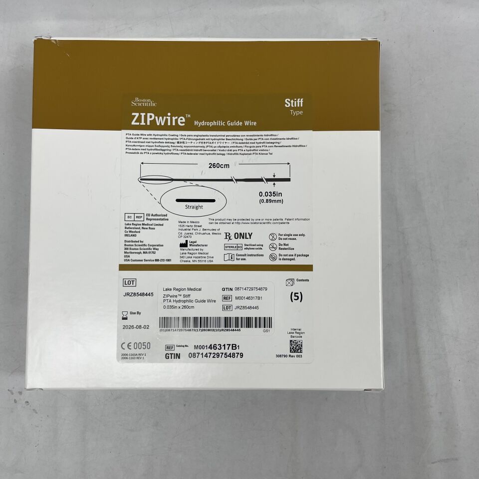 46317B - BOSTON SCIENTIFIC - ZIPWire Hydrophilic Guidewire, Stiff, 0.035" x 260cm, straight, (BX/5) - ( Expiry Date: 2026-06-04 )