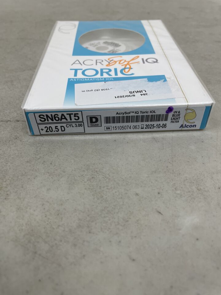 SN6AT5.205 - ALCON - ACRYSof IQ Toric Astigmatism IOL, 20.5D, (BX/1) - ( Expiry Date: 2025-12-14 )