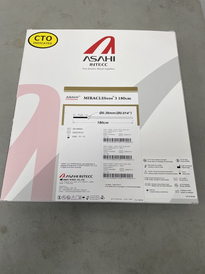 AG14M050 - ASAHI - miraclebros 3 ptca guide wire: 0.014" x 180cm, (BX/5) - ( Expiry Date: 2026-01-31 )