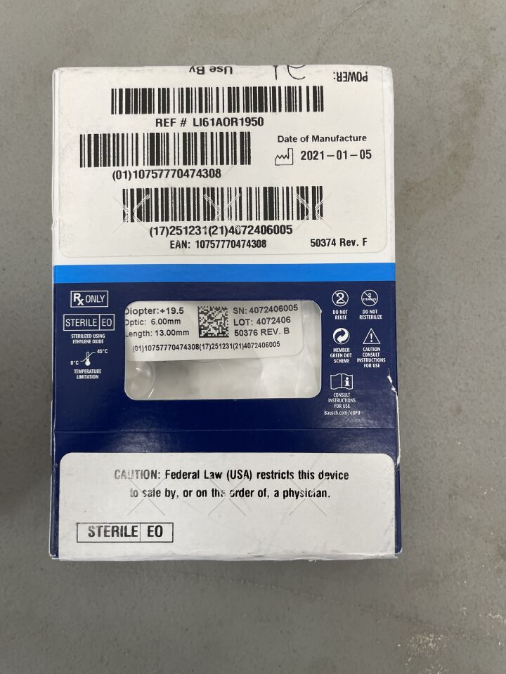 LI61AOR1950 - BAUSCH & LOMB - SofPort IOL Advanced Optics Aspheric Lens, +9.5D, (BX/1) - ( Expiry Date: 2025-12-31 )
