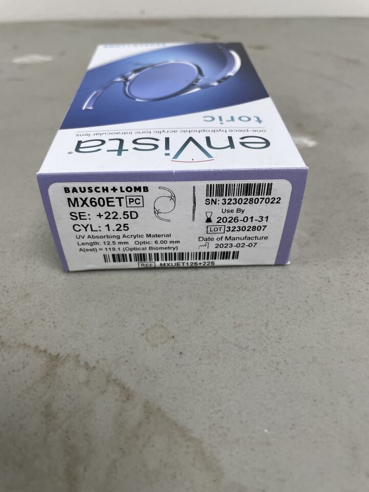 MXUET125+225 - BAUSCH & LOMB - enVista Toric One-Piece Hydrophobic Acrylic Intraocular Lens, +22.50D, (BX/1) - ( Expiry Date: 2026-01-31 )
