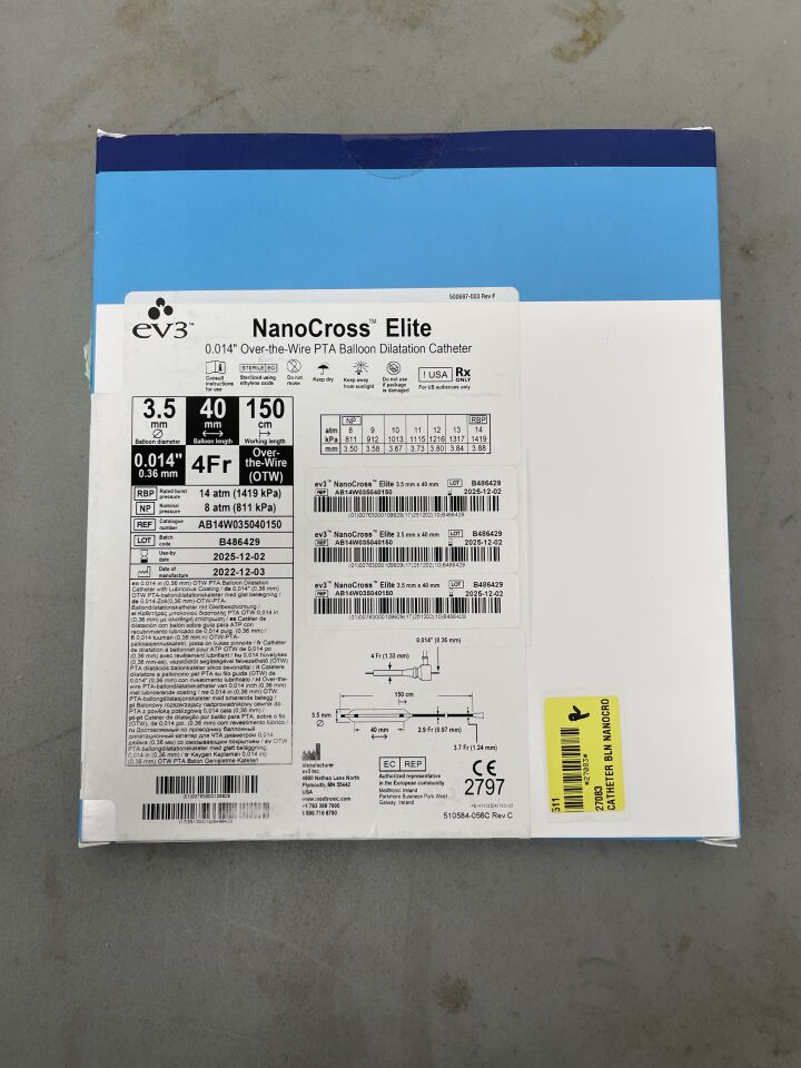 AB14W035040150 - EV3 - NanoCross Elite Dilatation Catheter 3.5mm x 40mm x 150cm, (BX/1) - ( Expiry Date: 2025-12-02 )