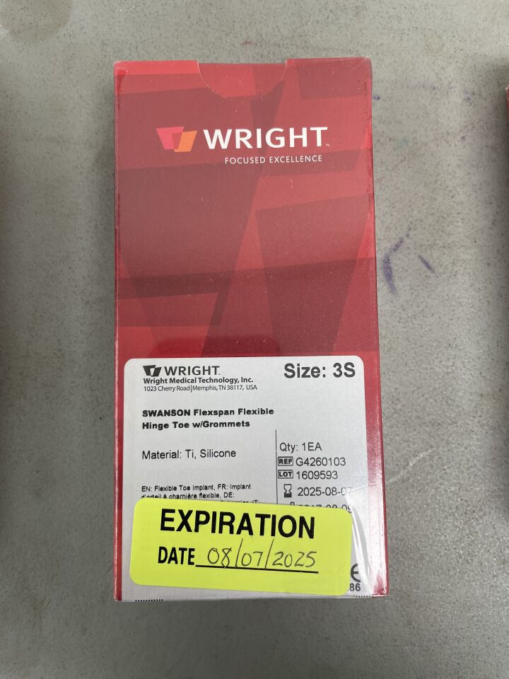 G4260103 - WRIGHT MEDICAL - Swanson Flexspan Flexible Hinge Toe w/Grommets Size 3S, (BX/1) - ( Expiry Date: 2025-08-07 )