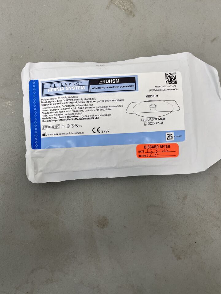 UHSM - ETHICON - Ultrapro Hernia System, Medium, 6 x 12 cm, (EA) - ( Expiry Date: 2025-12-31 )