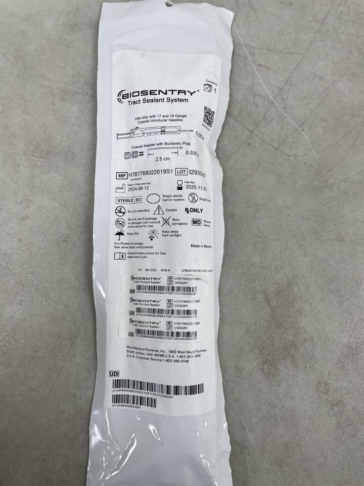 H787768022019S1 - MERIT MEDICAL - BioSentry Tract Sealant System ( BioSentry Delivery Device and BioSentry Co-axial Adapter), (EA) - ( Expiry Date: 2025-11-20 )