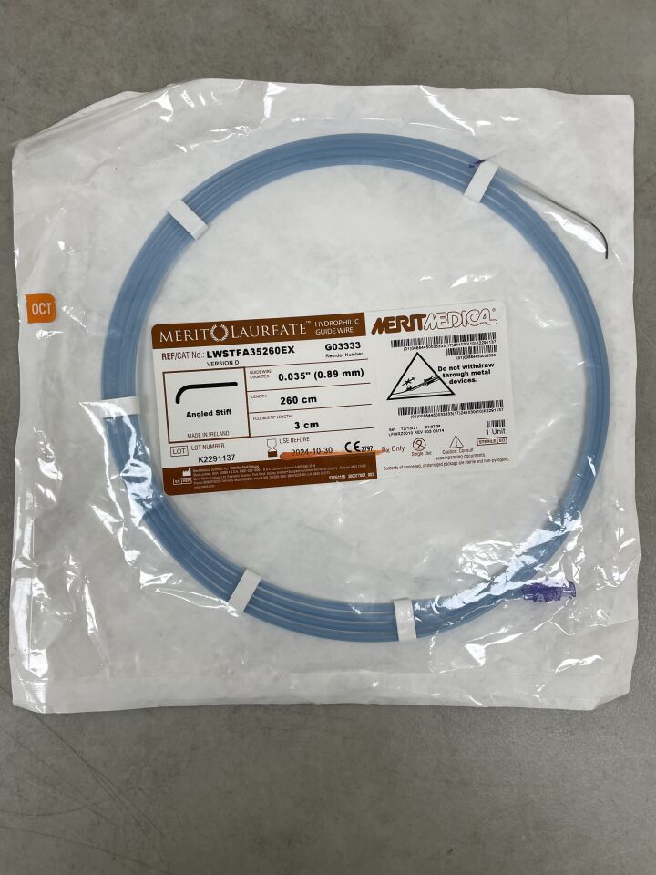 LWSTFA35260EX - MERIT MEDICAL - Laureate Hydrophilic Stiff Exchange/Angled Guidewire 0.035" x 260cm, (EA) - ( Expiry Date: 2026-02-06 )