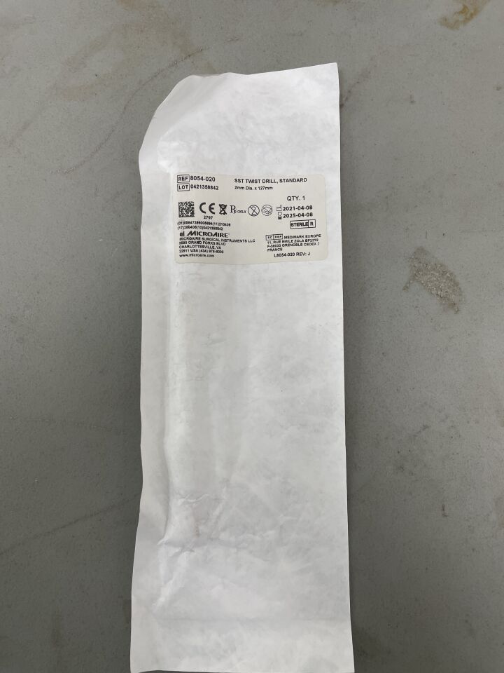 8054-020 - MICRO-AIRE - SST Twist Drill Standard 2mm Dia x 127mm, (EA) - ( Expiry Date: 2025-04-08 )
