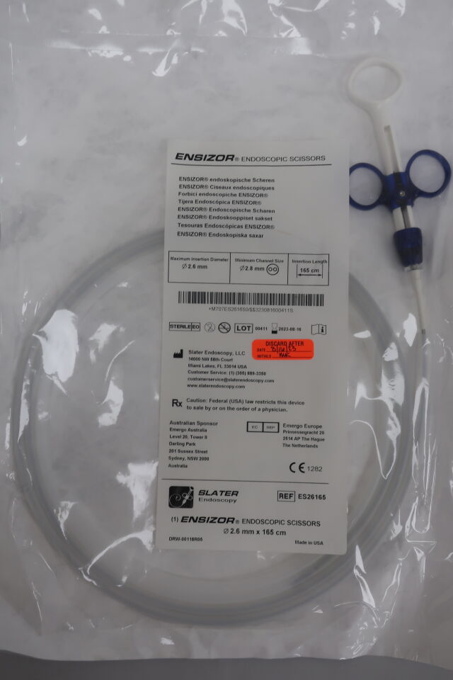 ES26165 - SLATER ENDOSCOPY - Ensizor Endoscopic Scissors 2.6mm x 2.8mm x 165cm, (EA) - ( Expiry Date: 2026-01-02 )