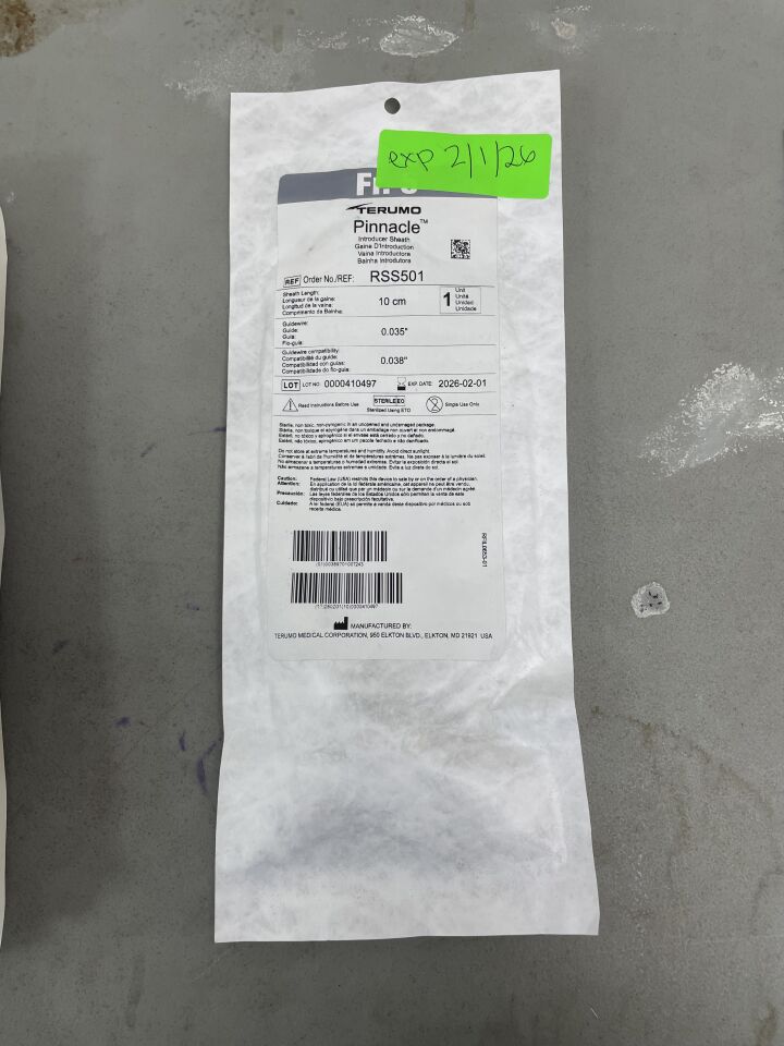 RSS501 - TERUMO - Pinnacle TIF Tip Peripheral Introducer Sheath, 5 Fr ID x 10 cm Length, (EA) - ( Expiry Date: 2026-02-01 )