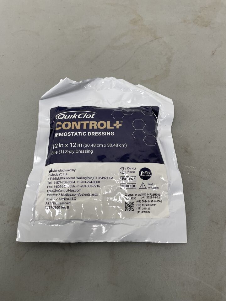 4030 - Z-MEDICA - QuikClot Control+ Hemostatic Dressing 12" x 12", (EA) - ( Expiry Date: 2025-11-22 )