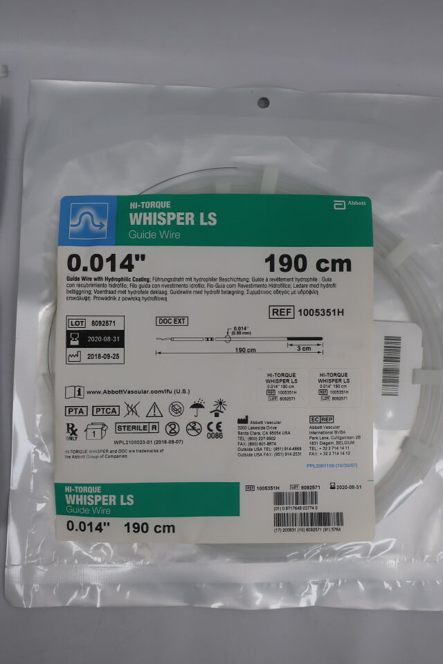 1005351H - ABBOTT - HI-TORQUE WHISPER LS Guide Wire - .014" x 190cm, (EA) - ( Expiry Date: 2025-10-31 )