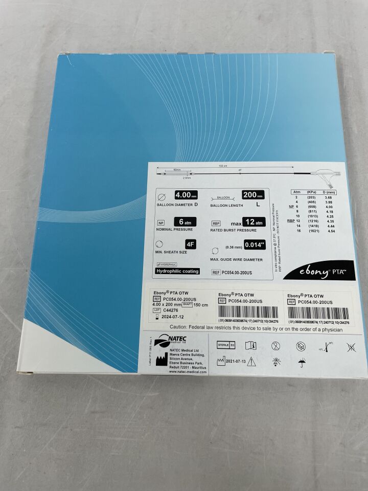 PC054.00-200US - NATEC MEDICAL - Ebony 0.014" PTA OTW Catheter, 4.00 x 200mm/ Shaft length 150cm, (EA) - ( Expiry Date: 2024-07-12 )
