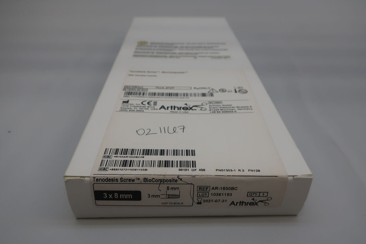 AR-1530BC - ARTHREX - BioComposite Tenodesis Screw w/Handled Inserter: 3mm x 8mm, (BX/1) - ( Expiry Date: 2026-02-28 )