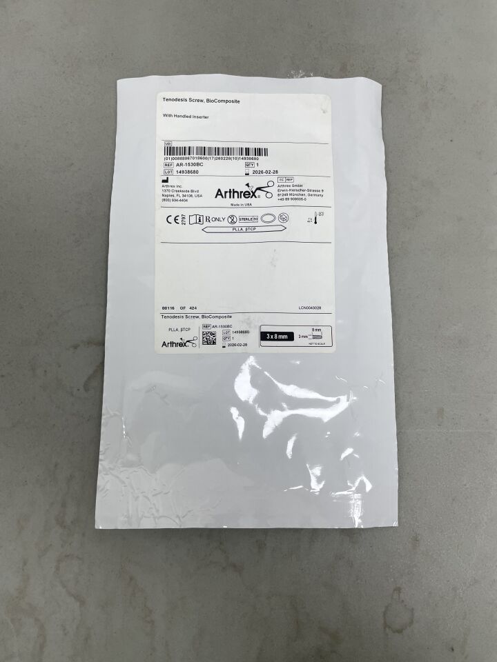 AR-1530BC - ARTHREX - BioComposite Tenodesis Screw w/Handled Inserter: 3mm x 8mm, (EA) - ( Expiry Date: 2026-02-28 )