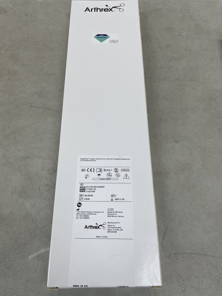 AR-4570R - ARTHREX - FiberStitch Meniscal Device w/Two Polyester Implants & 2-0 FiberWire, Reverse Curved, (BX/1) - ( Expiry Date: 2026-02-28 )