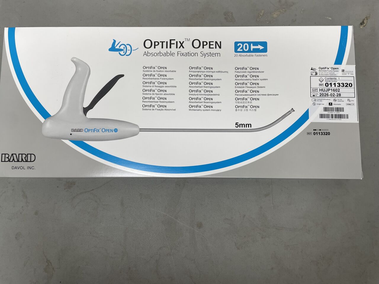 113320 - BARD - OptiFix Open Absorbable Fixation System, 20 Fasteners, (BX/1) - ( Expiry Date: 2026-02-28 )
