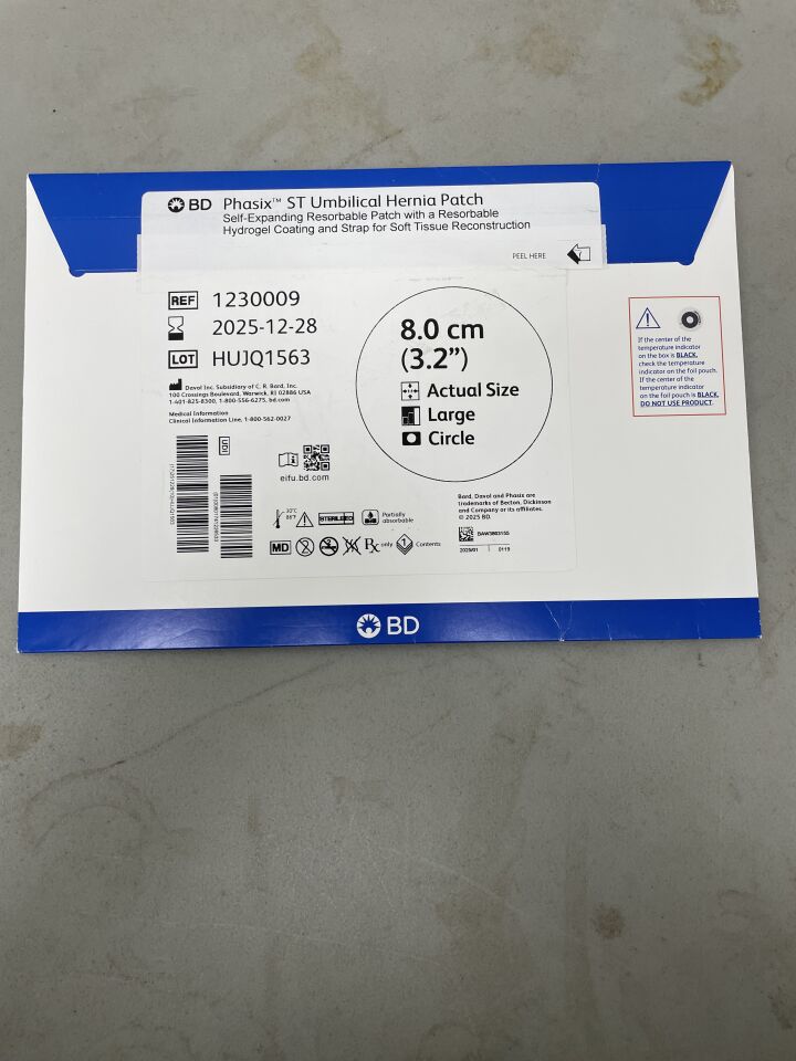 1230009 - BARD - BD Phasix ST Umbilical Hernia Patch Fully Resorbable Mesh, Large Circle w/Strap 8cm (3") Round, (BX/1) - ( Expiry Date: 2025-12-28 )