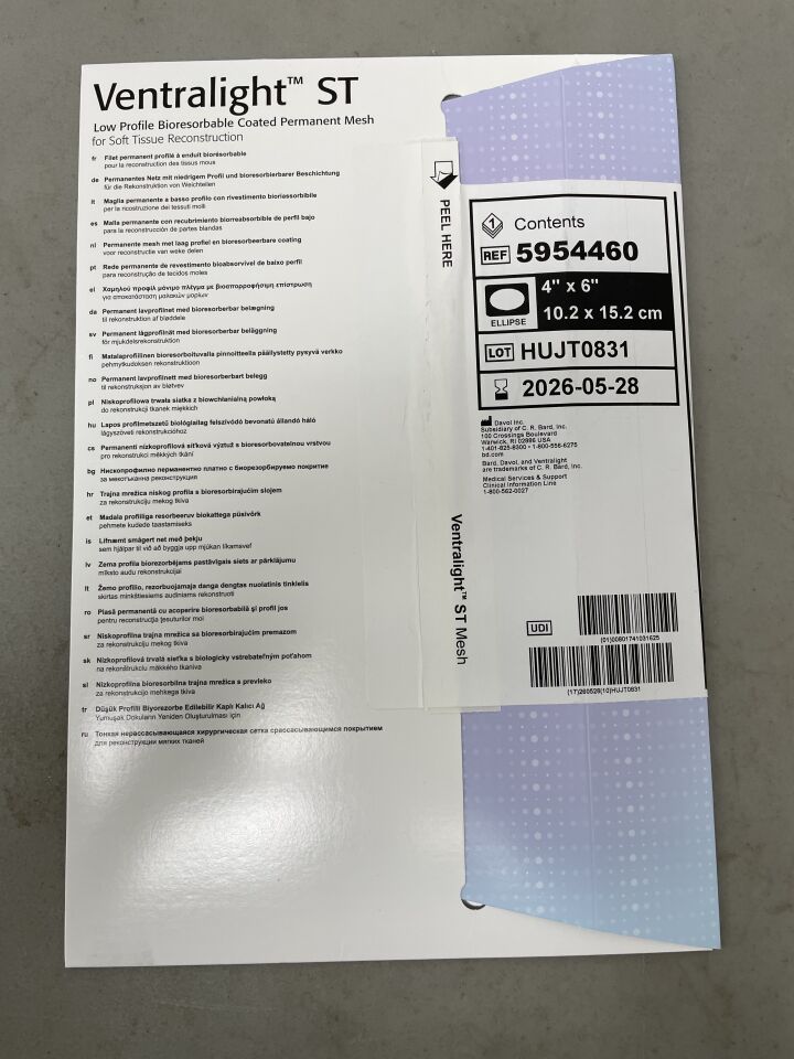5954460 - BARD - Ventralight ST Mesh, Ellipse 4" x 6", (BX/1) - ( Expiry Date: 2026-05-28 )