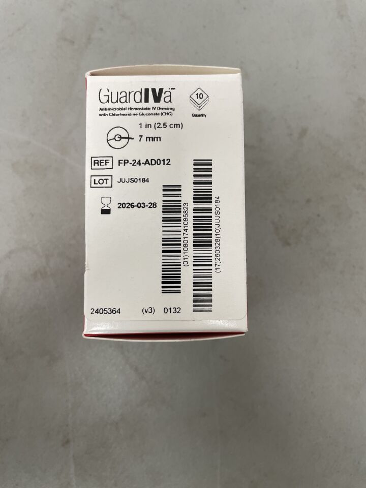 FP-24-AD012 - BARD - GuardIVa Antimicrobial Hemostatic IV Dressing w/CHG, 7.0mm Hole, (BX/10) - ( Expiry Date: 2026-03-28 )