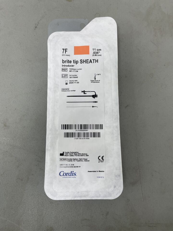 401-711M - CORDIS - Brite Tip SHEATH Introducer - 7Fr x 11cm x .035", (EA) - ( Expiry Date: 2025-11-30 )