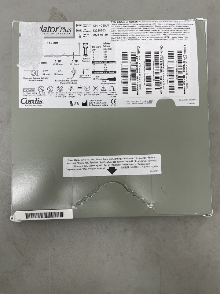 424-4030W - CORDIS - Aviator Plus .014" RX PTA Balloon Dilatation Catheter - 4.0mm x 30mm x 142cm, (BX/1) - ( Expiry Date: 2024-06-30 )